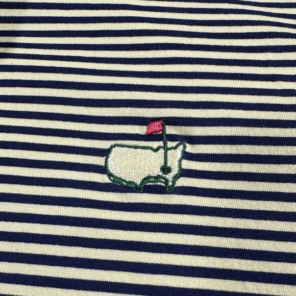 Masters Golf Polo Men’s Medium Authentic Amen Corner Navy Blue & Yellow Striped - Picture 3 of 10
